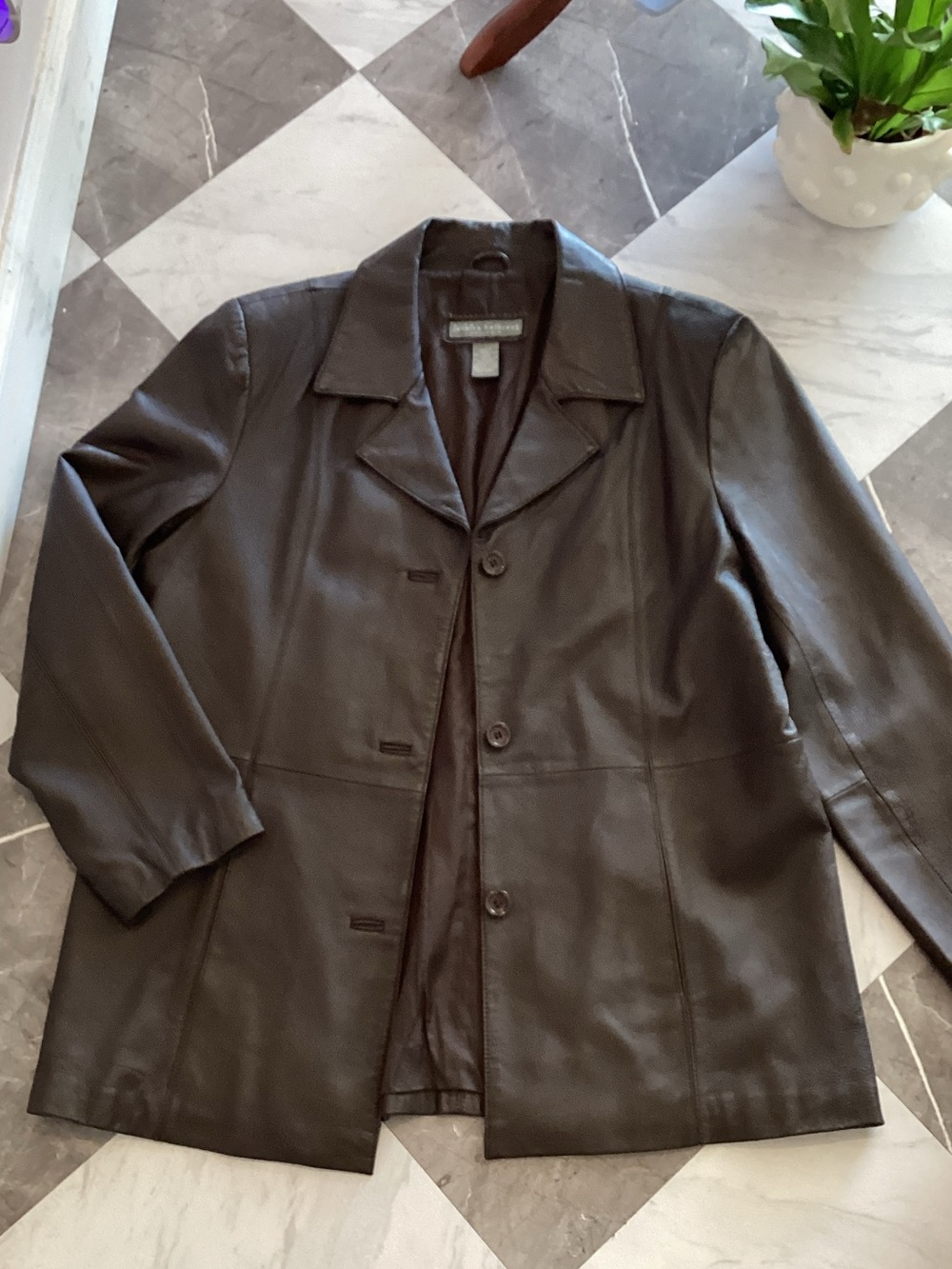 151 Jessica Holbrook Women's Dark Brown Leather Button-Front Jacket